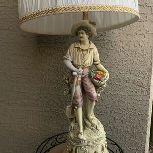 Luxurious White and Gold Lampshade Mounted on Reproduction of a Period Young Man
